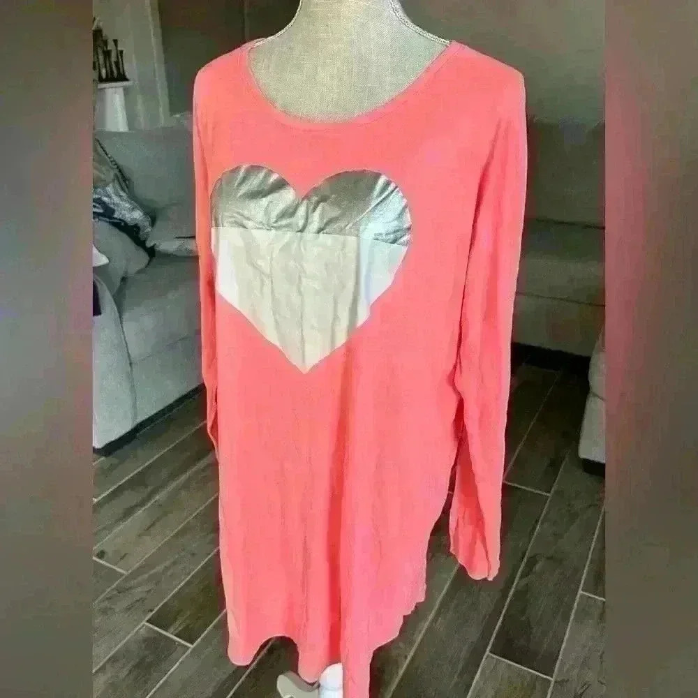 Victorias Secret NEON Foil Bling HEART Night Gown Sleepshirt Pajamas XL - Picture 6 of 7